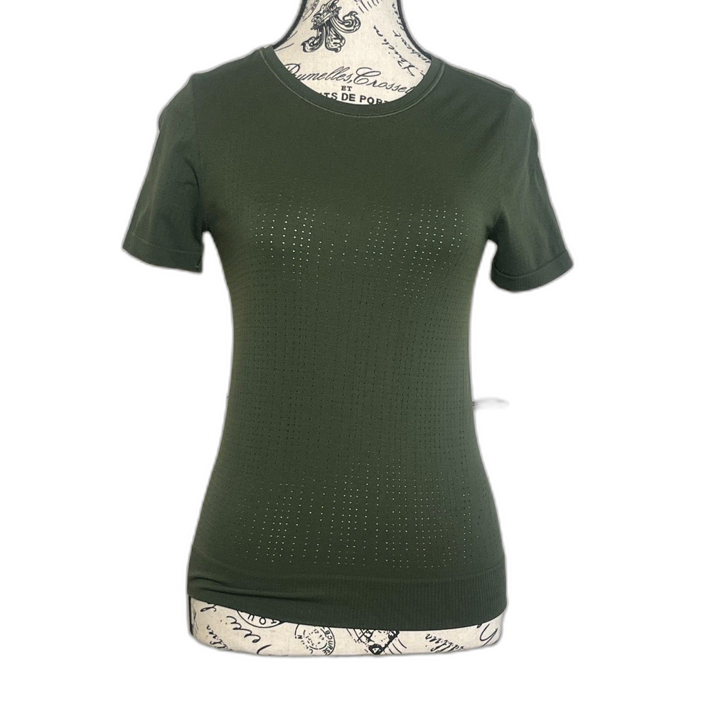 Athleta Green Seamless Perforated Short Sleeve Workout Top Women's Size S Run